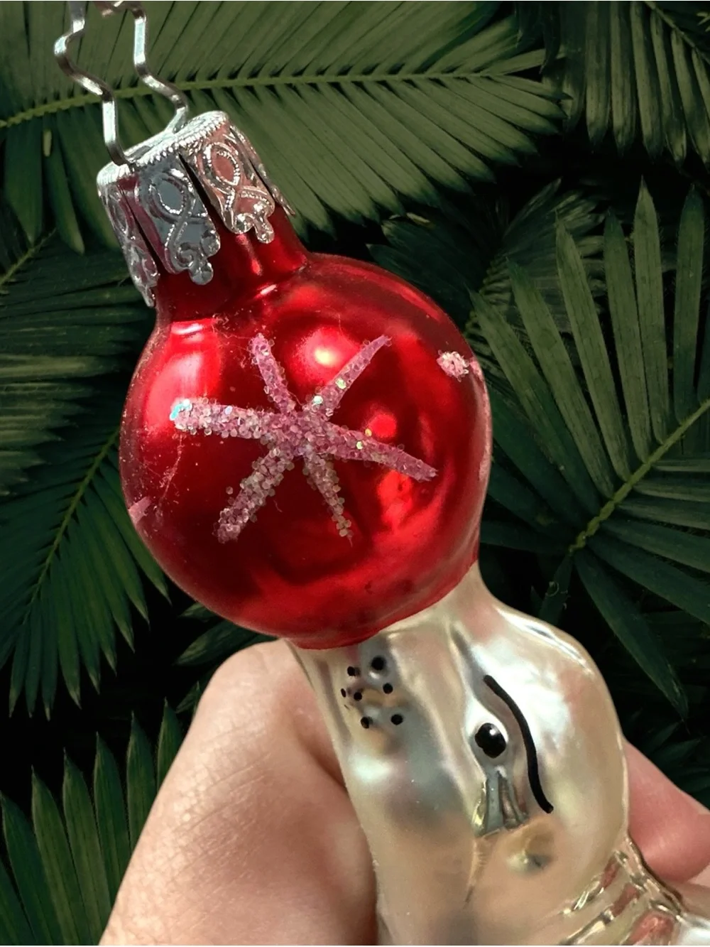 VTG German Mercury Glass Circus Seal Ornament Mica Trim Hand Painted Glitter